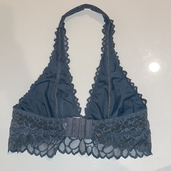 PINK Gray Floral Lace Bralette with Halter Top and 3 Hook Closures for Size Adj - Picture 2 of 4